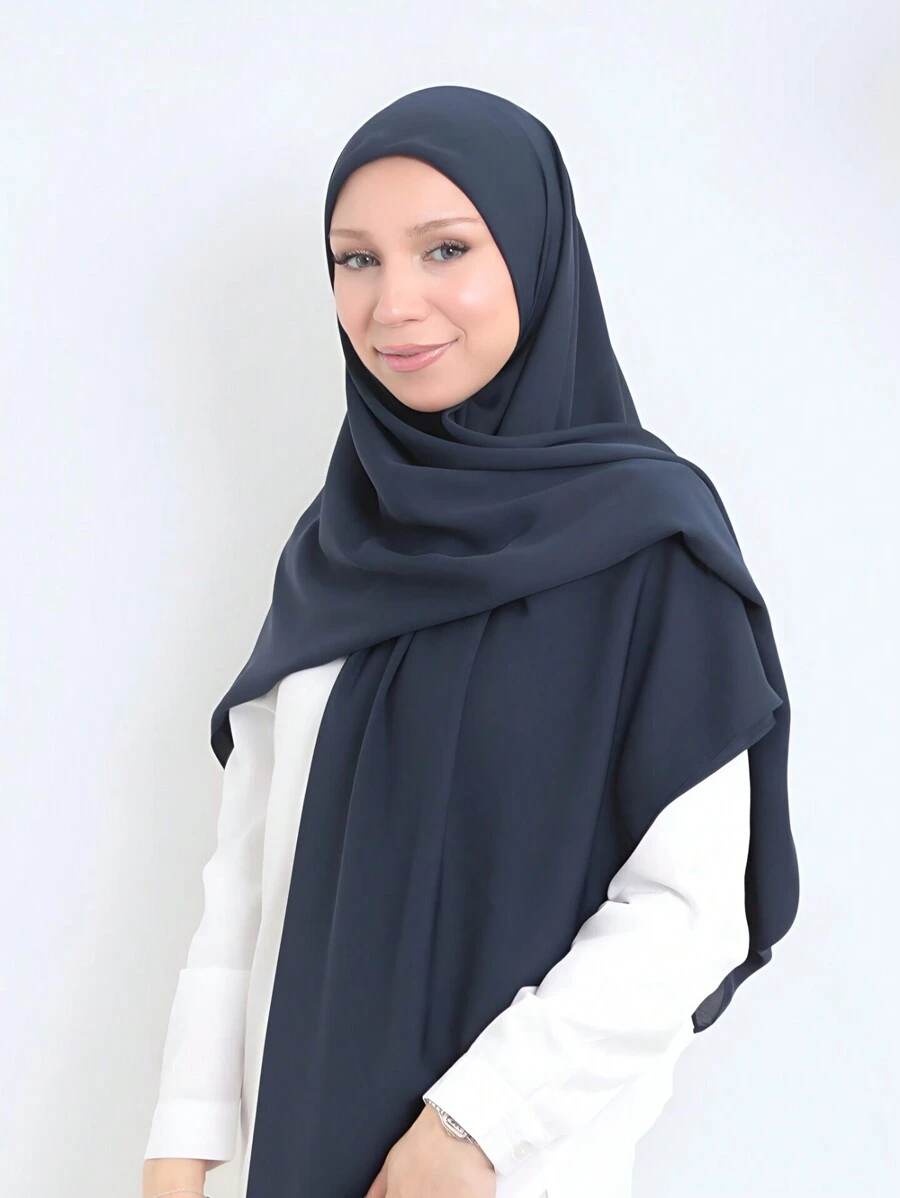 1 chiếc khăn choàng Hijab Chiffon Beach Accessories, khăn choàng vuông chống nắng nhẹ/khăn choàng đi biển, khăn choàng đơn sắc thường ngày, 140*140cm - Màu xanh hải quân - Xem 1