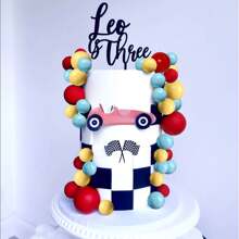 ROARING GOOD TIME Tóper de pastel de "Tiempo de rugir al infinito y ser " para decoración de cumpleaños con bolas amarillas, rojas y azules - Tóper de pastel de cumpleaños para fiesta de cumpleaños - Multicolor - Ver 3