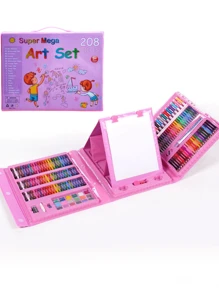 6pcs/168pcs/208pcs Children Art Painting Set, Drawing Supplies Including Crayons, Erasers, Color Palettes, Christmas Gift (Packaging Pattern And Inner Item Colors Random),Mother's Day,Mom's Gift,Back To School,School Supplies