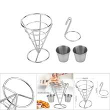 Soporte chapado para patatas fritas, cestas de alambre de hierro, estante de exhibición, suministro de alimentos para Buffet, - Plateado - Ver 4