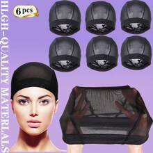 制作假发用的假发帽 1-6 件 女士圆顶网状蕾丝前假发帽（黑色）