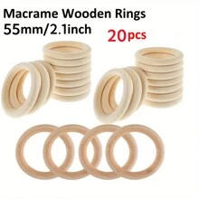 20入組天然木材手工藝用圓環,diy麻花環,未漆木環,55mm / 2.2英寸掛墜連接器