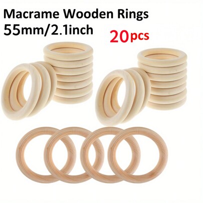 20PCS Natural Wood Rings for Crafts, Macrame Rings for DIY, Wooden Rings Without Paint, Pendant Connectors 55mm/2.2inch