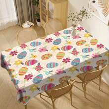 1pc Easter Theme Tablecloth, Flower And Easter Egg Printed Table Cover, Happy Easter Table Cloth, Spring Theme Table Decor For Home,Easter Decoration,Easter Gifts - Multicolor - View 2