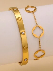 Fashionable Stainless Steel Four-Leaf Clover Women Bracelet, Floral Design Suitable For Daily Wear And Gift