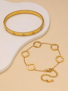 Fashionable Stainless Steel Four-Leaf Clover Women Bracelet, Floral Design Suitable For Daily Wear And Gift