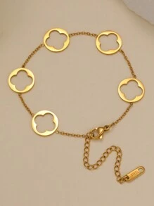 Fashionable Stainless Steel Four-Leaf Clover Women Bracelet, Floral Design Suitable For Daily Wear And Gift