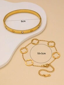 Fashionable Stainless Steel Four-Leaf Clover Women Bracelet, Floral Design Suitable For Daily Wear And Gift