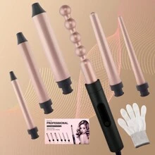 Juego de rizador profesional 6 en 1, Rizador de doble voltaje con calentamiento instantáneo y control de temperatura para cabello ondulado