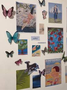 36件/套彩色3D PVC蝴蝶装饰贴纸，适用于包装、装饰、自拍、直播背景、DIY悬挂装饰珠宝。适用于卧室、客厅、家居、餐厅、酒店、婚礼、节日礼物的墙面装饰、生日毕业贴纸、个性化贴纸、学校装饰、惊喜宿舍装饰、返校装饰