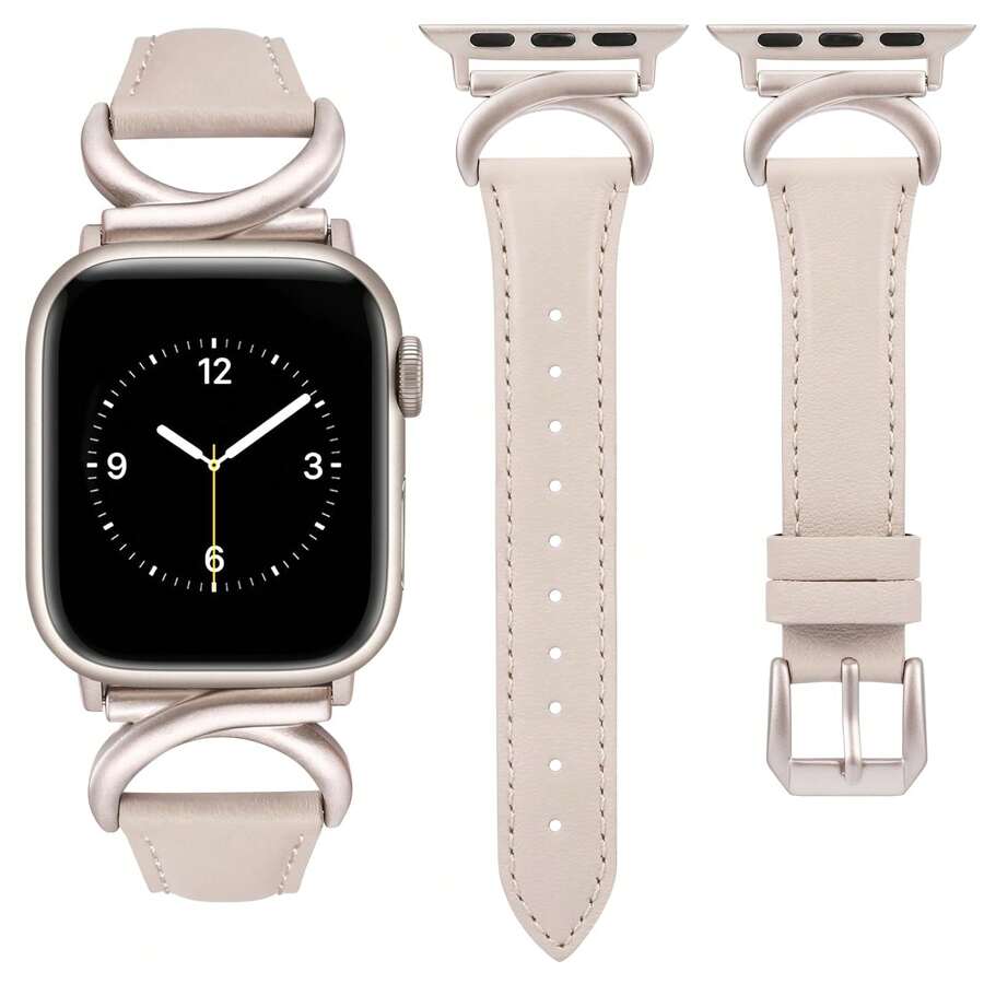 Microfiber Leather Strap Compatible With 38/40/41/42/44/45/46/49mm Compatible With Apple Watch Strap Ultra/Se10/9/8/7/6/5/4/3/2/1 - Starlight White - View 1