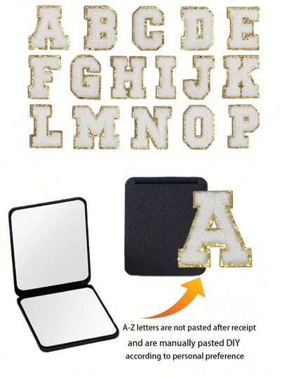 Custom 26 Letter Double Sided Folding Makeup Mirror, Small Square Compact Portable Pocket Students, Girls, Women, Travel view 3