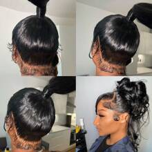 bling hair 360 Straight Full Lace Front Wigs Human Hair With Baby Hair 4x4 Straight Lace Closure Wigs Human Hair 200% Density Bleached Knots Pre Plucked Glueless Headband Wigs - Natural Black - 查看 8