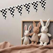 10pcs/Set Racing Checkered Flag Design Pennant Banners, Checkered Flag Theme Birthday Party Decorations, Disposable Party Supplies Triangle Paper Flags, Suitable For Birthday Party, Family Gathering, Class Reunion