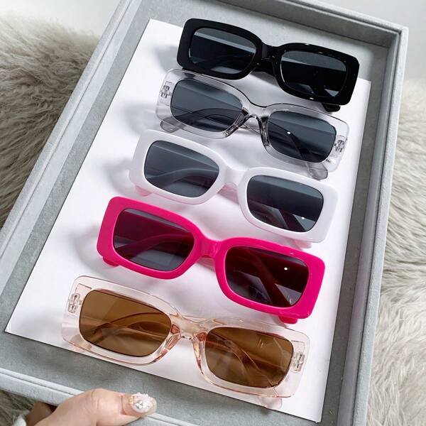 5 Pairs Retro Square Style Fashion Glasses, Classic Design For Outdoor Travel, Beach, Party, Suitable For All Seasons For Summer Beach Vacation,Outdoor,Travel