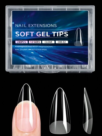 240pcs Soft Gel Nail Stickers, Semi-Matte Full Coverage Press-On Nail Stickers, Almond, Square, Coffin, French Tip Fake Nails, Thin Front Thick Back Design For Secure Fit, Removable Gel Extension, Press-On Nail Art Supplies, Suitable For Women & Girls DIY Manicure