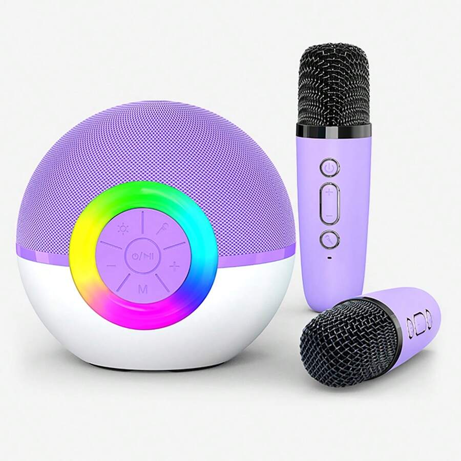Karaoke Microphone Machine Mini Portable Bluetooth Speaker With 2 Wireless Mics For Christmas Birthday Gifts - Multicolor - View 1