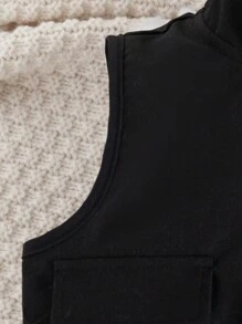 3 件装女婴美式时尚大口袋背心和圆领汗衫和宽松休闲户外工装裤套装，秋冬