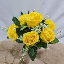 Artificial Button Bouquet With 7 Flowers For Party, Wedding, Home And Photo Decoration - 黃色 - 查看 5