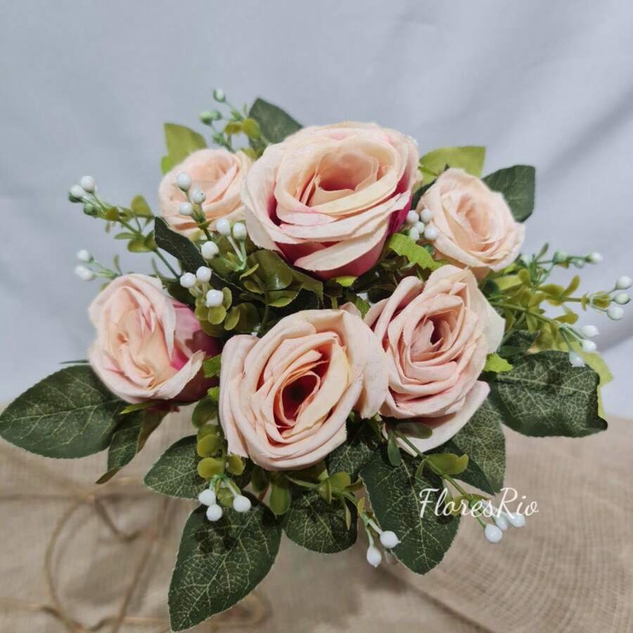 Artificial Button Bouquet With 7 Flowers For Party, Wedding, Home And Photo Decoration - Autumn Rose - View 1