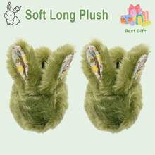 1 Pair Kids Slippers Girls Fluffy Bunny Slippers Toddler Plush Warm Winter House Shoes Boys Cute Rabbit Novelty Animal Slippers - Green - View 6