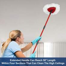 Spin Mop Replacement Handle For O Cedar - 4-Section 32" To 58" Mop Handle Replacement Stick Compatible With O-Cedar, EasyWring Mop Refills/Base - 紅色 - 查看 11