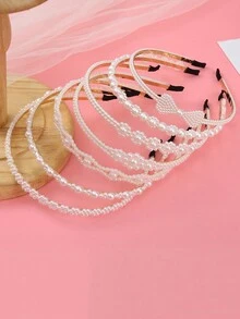 2件/4件/6件裝 新款優雅純色PVC塑料珍珠髮箍，百搭街頭風女性髮飾，四季適用髮帶 - 白色 - 查看 10