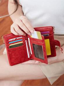 Minimalist Short Women's Wallet Three-Layer Card Holder With Double Zipper Large Capacity ID Card Holder Credit Card Holder Money Bag