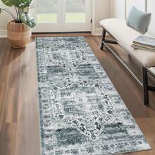 Washable Area Rugs Distressed Printed Carpet Vintage Floral Rug Low Pile Foldable Carpet Soft Non-Slip Carpet For Living Room Bedroom Office Kitchen