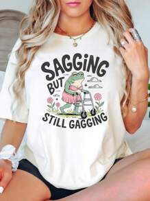Oversized Style For Women, Sagging But Still Gagging Shirt Funny Meme Tshirt Inappropriate Adult Humor Tee Sarcastic Offensive Sweatshirt Groovy Retro, Loose Type Shirt For Women, Perfect For Holiday Parties Or Gift Giving, Soft And Comfortable - 白色 - 查看 1