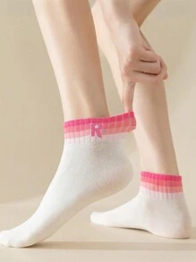 5 Pairs/Set Women Short Socks For Spring/Summer, Colorful Gradient Letter Print Socks - Multicolor - View 4