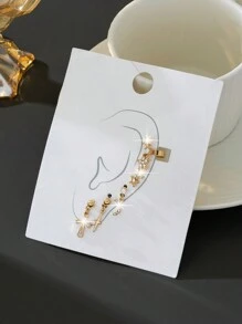 3 pièces/set Boucles d'oreilles et clips d'oreilles Eid Mubarak avec étoiles et lune et strass, accessoires d'oreille élégants vintage géométriques 3D en métal à la mode, convient pour le port quotidien, les fêtes, les rendez-vous, les sorties, les soirées - ensemble de boucles d'oreilles - Voir 3