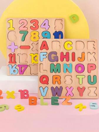 2PCS/1PC Early Childhood Education Cognitive Grabbing Board Wooden Toys, Alphanumeric Puzzle Children's Puzzle Building Block Toys, Early Enlightenment Children's Hands-On Ability, Alphanumeric Cognitive Ability, Prepare A Fun Educational Gift For Children