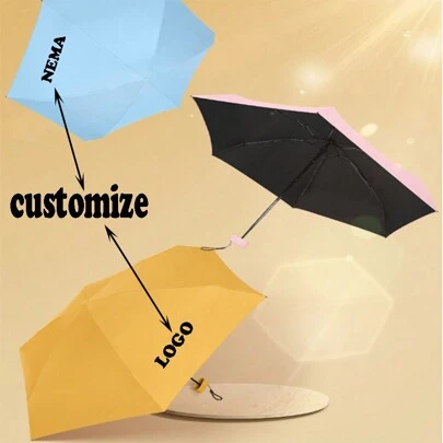 Personalized Umbrella With Your Name/LOGO, Women's Miniature Folding Umbrella, High-End Black Coated, Outdoor UV Protection, Lightweight Compact Pocket-Sized Umbrella Summer Cooling,Beach,Travel