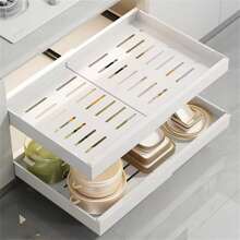 1pc No-Drill Expandable Pull-Out Cabinet Basket Under-Sink Drawer Dish Rack Kitchen Storage Organizer - Multicolor - View 4