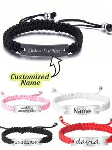 Name Quote Personalized Bracelet, Men's And Women'sCustomized Friendship Couple Gift Jewelry HandmadeBraided Rope Bracelet Anniversary Christmas Giftback ToSchool Winter Gift Ldeas Boy Gir Valentine's Day - Multicolor - View 2