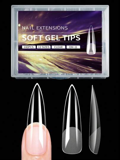 240片哑光全覆盖式美甲贴片，杏仁形、方形、棺材形、法式尖头假指甲，前薄后厚设计，贴合牢固，可重复使用凝胶延长甲片，美甲用品，适合DIY美甲
