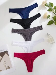 5 件/包舒适贴身女式丁字裤，柔软内衣适合运动和日常使用，多件装 S-XL 码，适合所有季节 - 彩色 - 查看 3