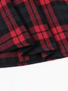Women's Skirt Pleated Checkered Elastic Waist Vintage Midi Skirt - 紅色 - 查看 4