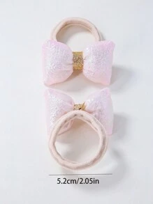 2 件装女童宝宝儿童纯粉色仿珍珠面料填充 3D 蝴蝶结弹力发带发饰，可爱公主风格，适合日常使用 - 彩色 - 查看 5