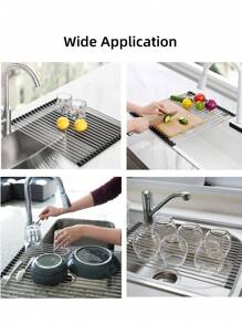 1 pièce Égouttoir extensible en acier inoxydable à placer sur l'évier, couleur noire et grise avec des bras réglables. Organisateur de cuisine/salle de bain fonctionnel pour plats, ustensiles de cuisine, légumes et fruits. Cadeau de Nouvel An et de Noël