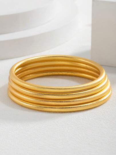 1 pieza Brazalete de mujer de 4 mm chapado en oro mate sólido, brazalete apilable de estilo vintage redondo (Nota: Solo se vende 1 pieza)