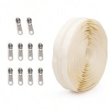 1 套 = 450 厘米拉链 + 10 个拉链头，3# 尼龙拉链，10 种颜色，带银灰色拉链头，适用于服装、箱包、户外帐篷等。