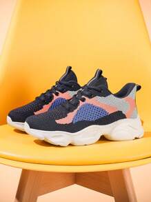 Women's Black And Pink Sports Style Sneakers, Suitable For Running And Fitness, Breathable And Comfortable Fabric Material, Women's Special Round Toe Casual Walking Shoes, Spring/Summer - Multicolor - View 3