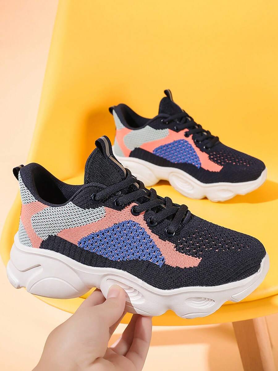 Women's Black And Pink Sports Style Sneakers, Suitable For Running And Fitness, Breathable And Comfortable Fabric Material, Women's Special Round Toe Casual Walking Shoes, Spring/Summer - Multicolor - View 1