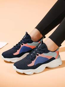 Women's Black And Pink Sports Style Sneakers, Suitable For Running And Fitness, Breathable And Comfortable Fabric Material, Women's Special Round Toe Casual Walking Shoes, Spring/Summer - Multicolor - View 2