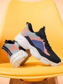Women's Black And Pink Sports Style Sneakers, Suitable For Running And Fitness, Breathable And Comfortable Fabric Material, Women's Special Round Toe Casual Walking Shoes, Spring/Summer - Multicolor - View 4
