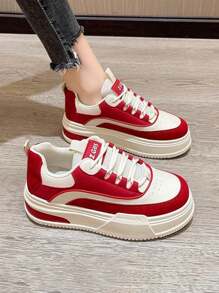 Calzado deportivo casual mujer, Tenis Juveniles con Plataforma para Mujer, Zapatos de Plataforma para Mujer, Zapatos Casual de Plataforma para Mujer, Tenis de Plataforma para Mujer, Tenis de Plataforma con Cordones para Mujer, Zapatos de Plataforma en Negro, Rojo y Caqui, Comodidad y Versatilidad, Estilo Clásico y Moderno, Diseño Elegante, Zapatillas planas y cómodas para caminar. Ideal para uso casual y correr. - Rojo - Ver 3