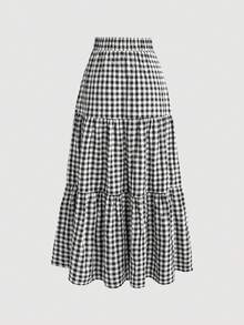 Women Plaid Skirt, Flattering, Elegant & Versatile - Black and White - View 2