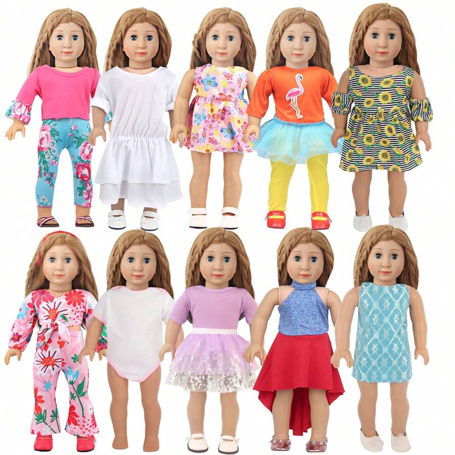 10 Pieces Set, Suitable For 18 Inches Dolls To Wear Doll Clothes, A Variety Of Styles, Fashion Doll Clothes, Can Be Used As A Birthday Gift Holiday Gift For Little Girls - Nhiều màu - Xem 1